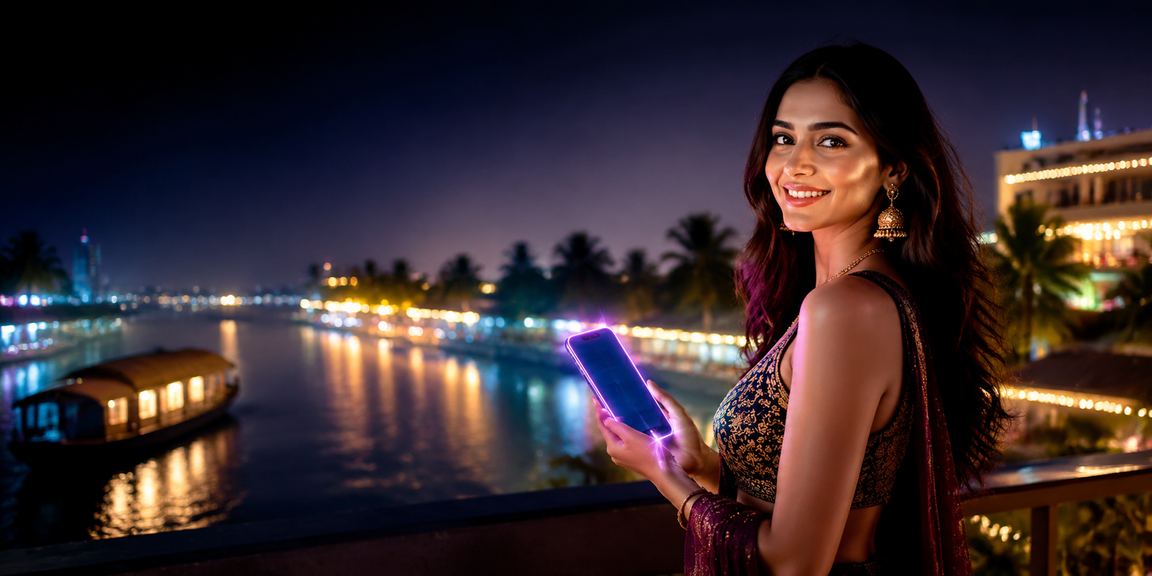 Mobile casino and card game player enjoying Teen Patti in Kerala backwaters region
