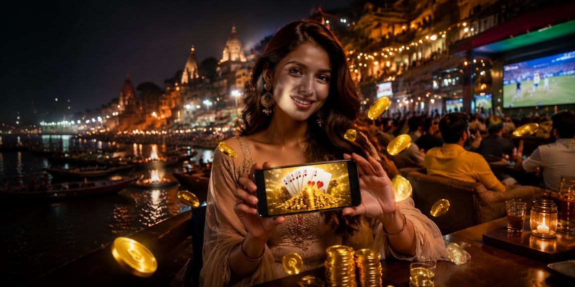A player enjoying cricket betting in Varanasi at night